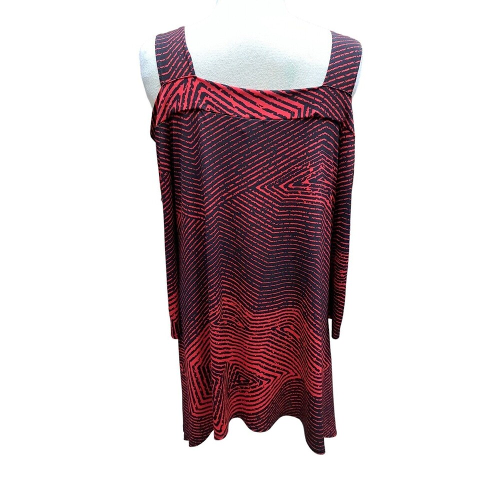 Clara Sun Woo Tunic Top Women XL Cold Shoulder Asymmetrical Artsy Abstract Print - Picture 3 of 7